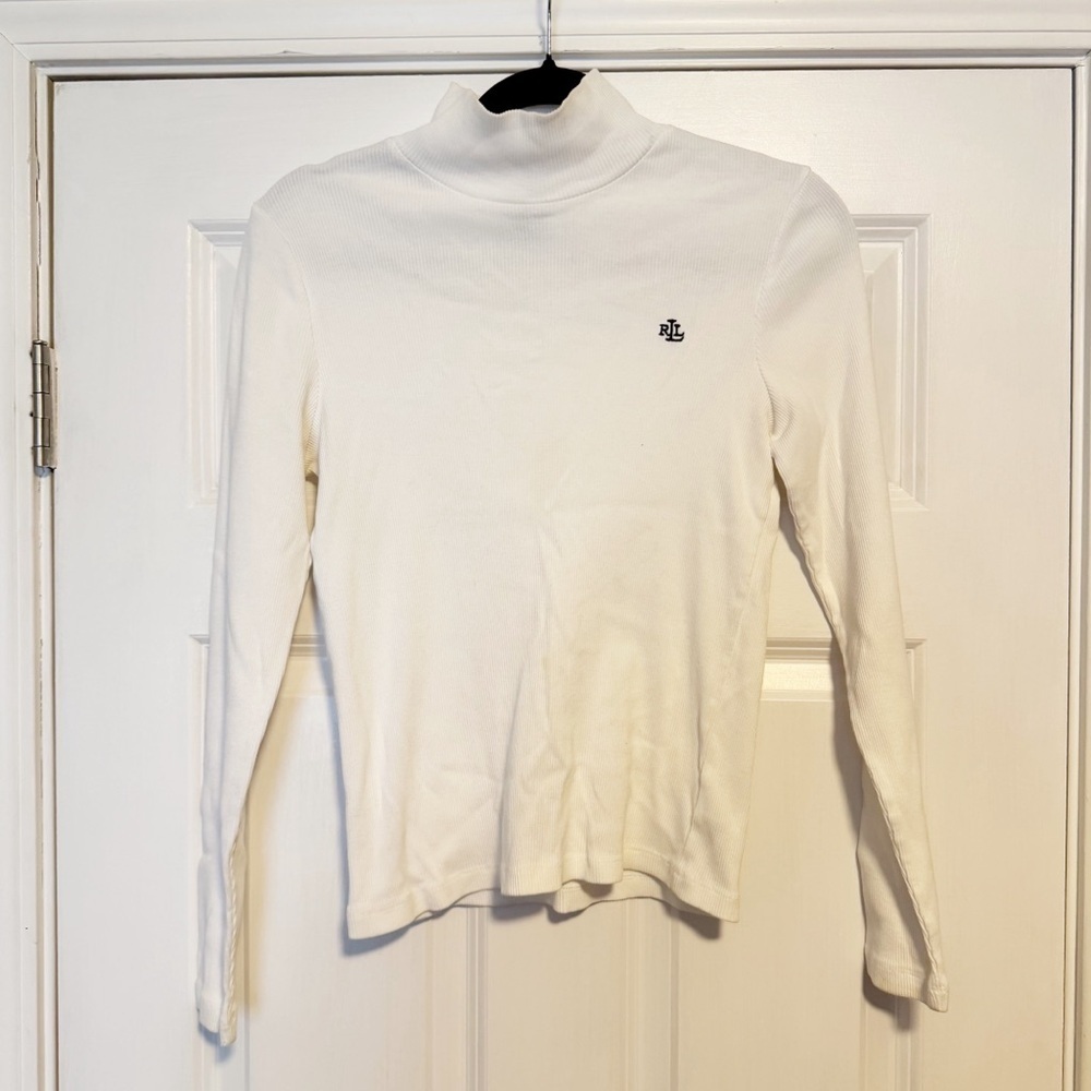 Lauren Ralph Lauren (RLL) vintage monogrammed sleek ribbed turtle neck